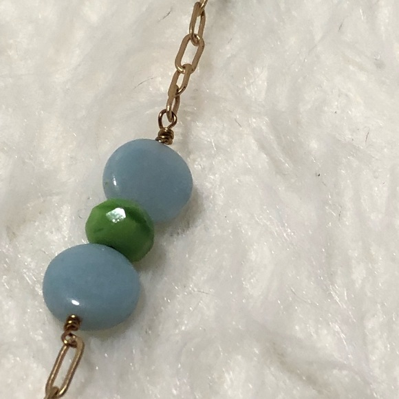 Handcrafted green, blue and gold necklace - Picture 4 of 5